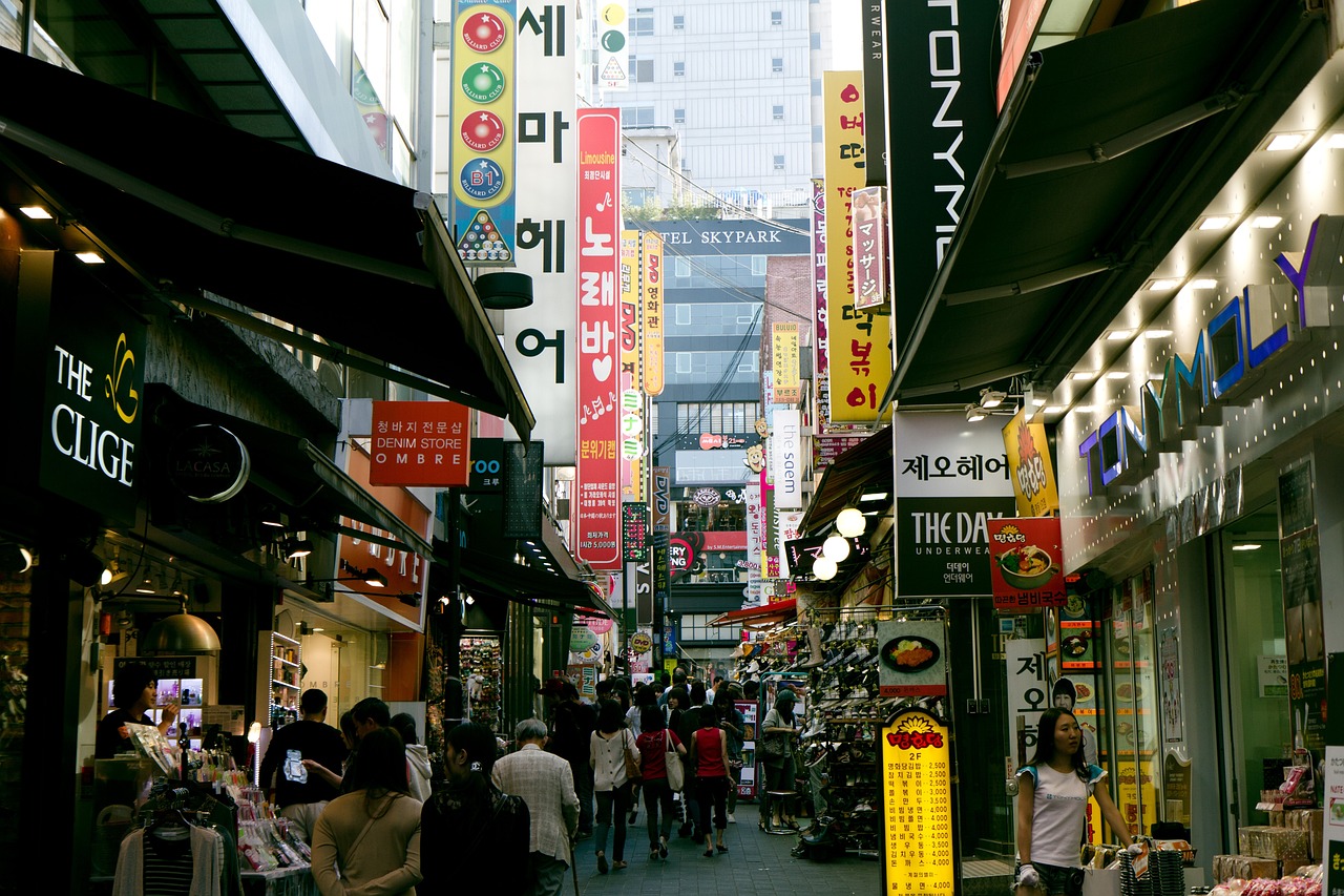 Shopping street in Myeongdong.